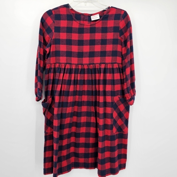 Hanna Anderson Red & Navy Buffalo Plaid Flannel Dress Girks Size 14/16 - Picture 1 of 7